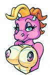 anthro blue_eyes breasts female grey_horn happy horn nipples non-mammal_nipples pink_body pink_nipples simple_background solo white_background boujieshin dragon_tales mythology pbs cassie_(dragon_tales) dragon mythological_creature mythological_scalie scalie