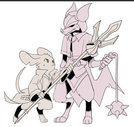 anthro bat_nose big_ears bodily_fluids clothed clothing duo fangs female fully_clothed helmet_over_eyes holding_melee_weapon holding_object holding_polearm holding_spear holding_weapon holding_whip longcoat male melee_weapon notched_ear polearm spear sweat sweatdrop tail teeth weapon whip wings gptroh20040 mina_the_hollower yacht_club_games mina_(mina_the_hollower) thorne_(mina_the_hollower) bat mammal mouse murid murine rodent hi_res sketch