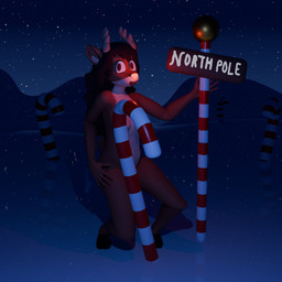 anthro antlers breasts brown_body brown_fur brown_hair candy candy_cane convenient_censorship dessert eyebrows female food fur glowing glowing_nose hair hand_on_hip holidays hooves horn humanoid_hands long_hair looking_at_viewer mountain multicolored_body multicolored_fur night north_pole nude outside pose red_eyes red_light red_nose scut_tail short_tail sign smile snow solo tail teeth text two_tone_body two_tone_fur white_sclera fairfur christmas rue_(the-minuscule-task) deer mammal new_world_deer reindeer 1:1 2024 3d_(artwork) censored digital_media_(artwork) english_text hi_res pinup
