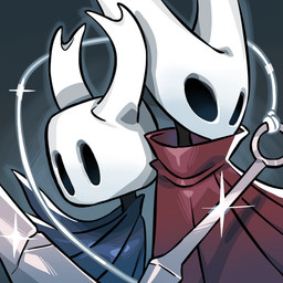 ambiguous_gender black_body black_neck blue_clothing cloak clothed clothing duo hollow_eyes hornet's_needle melee_weapon red_cloak red_clothing thread weapon white_head zummeng hollow_knight_(franchise) team_cherry hornet_(hollow_knight) the_knight_(hollow_knight) arthropod vessel_(species) 1:1 2025 half_sister_(lore) sibling_(lore) sister_(lore)