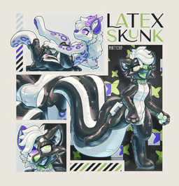abstract_background ambiguous_gender anthro big_tail collar goo_transformation green_collar green_eyes green_nose green_pawpads handle handles_on_hips horn infinity_symbol inflatable latex null_bulge pawpads presenting purple_eyes purple_horn purple_spots skunk_tail solo spots symbol tail text transformation transformation_sequence mintychipart animate_inanimate felid living_inflatable mammal mephitid skunk 2026 digital_drawing_(artwork) digital_media_(artwork) hi_res krita_(artwork) sequence shaded