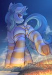 blue_mane blue_tail bottomwear city clothing crater feral fireworks horn leg_in_air legwear looking_back macro male mane night outside panties pattern_bottomwear pattern_clothing pattern_legwear pattern_panties pattern_stockings pattern_underwear solo standing stockings stomping striped_bottomwear striped_clothing striped_legwear striped_panties striped_stockings striped_underwear stripes tail tongue tongue_out underwear ravistdash hasbro my_little_pony mythology snap_fable equid equine mammal mythological_creature mythological_equine unicorn hi_res