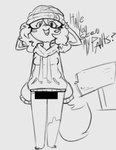 anthro beanie censor_bar censored_genitalia censored_pussy clothed clothing female hair hat headgear headwear hoodie pantsless partially_clothed question sign solo tail text topwear dawrklawst dawrk canid canine canis jackal mammal censored english_text monochrome sketch