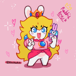 4_fingers anthro arms_bent black_eyebrows blonde_hair blue_eyes blush blush_lines brown_line_art cellphone clothed clothed_anthro clothed_female clothing crown electronics eyebrow_through_hair eyebrows eyelashes eyelashes_through_hair featureless_crotch featureless_legs female female_anthro fingers fur gem gesture hair hand_gesture headgear hearts_around_body holding_cellphone holding_object holding_phone lgbt_pride long_ears long_hair multicolored_body no_pupils noseless open_mouth open_smile pawpads phone pink_clothing pink_shirt pink_tongue pink_topwear pose pride_colors ruby_(gem) sapphire_(gem) shirt simple_background smartphone smile solo sparkles standing tan_body tan_inner_ear tan_pawpads tan_skin text tongue topwear transgender_pride_colors translucent translucent_hair two_tone_body v_sign white_body white_fur vampkettleartz mario_bros mario_plus_rabbids_kingdom_battle nintendo raving_rabbids rayman_(series) ubisoft rabbid_peach lagomorph mammal rabbid 1:1 2023 artist_name colored_line_art crossover dialogue_in_description digital_drawing_(artwork) digital_media_(artwork) english_description english_text hi_res