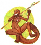 anthro breasts female genitals melee_weapon nipples nude polearm pussy solo spear spread_legs spreading tail weapon uaykan mammal mustelid otter 2006