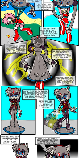 4_fingers 7_panel_comic ambiguous_gender anthro blue_sclera boots bound clothing cybernetic_arm cybernetic_limb dialogue dress duo encasement evil_face female fingers footwear forced forced_transformation forehead_gem fur gem gesture green_eyes grey_body latex machine mind_control panties piko_piko_hammer pink_body pink_fur red_boots red_clothing red_dress red_eyes red_footwear red_hairband salute shoes smile smiling_at_viewer speech_bubble text transformation underwear chaoscroc sega sonic_the_hedgehog_(series) amy_rose trojanbot_(chaoscroc) eulipotyphlan hedgehog mammal robot 2013 colored comic english_text hi_res