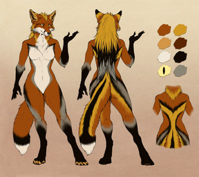 anthro biped breasts color_swatch digitigrade dipstick_tail featureless_breasts featureless_crotch feet female female_anthro front_view fur gloves_(marking) gradient_background hair long_hair looking_at_viewer markings medium_breasts nude nude_anthro nude_female raised_hand rear_view simple_background solo standing striped_body striped_fur striped_markings stripes tail tail_markings tasteful_nudity toeless_(marking) ki-fu girlfriend_or_grill_friend yecahoo canid canine fox mammal red_fox true_fox brown_theme digital_drawing_(artwork) digital_media_(artwork) full-length_portrait hi_res model_sheet portrait shaded simple_shading warm_colors