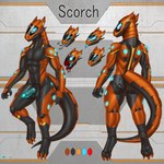 anthro armor balls blood blood_in_mouth bodily_fluids butt erection genitals knot looking_at_viewer machine male nude open_mouth penis simple_background smile solo synthetic tail tongue tongue_out maxx-ros scorch android robot synth_(vader-san) 1:1 digital_media_(artwork) hi_res model_sheet