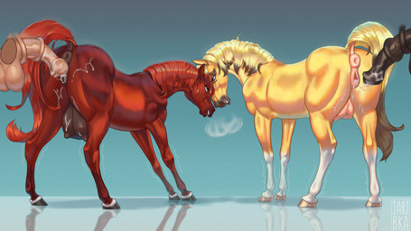 after_sex after_vaginal anatomically_correct anatomically_correct_anus anatomically_correct_genitalia anatomically_correct_vulva animal_genitalia animal_penis animal_vulva anus bodily_fluids butt cum cum_from_vagina cum_in_vagina cum_inside cum_on_penis cum_string disembodied_penis duo equine_anus equine_genitalia equine_penis equine_vulva female female_feral feral fur genital_fluids genitals half-erect hooves leaking_cum looking_back male nipples penis puffy_anus simple_background smile tail teats urethra vulva jaribka rainstorm_(marefurryfan) raya_de_la_cruz_(whitetail-designs) equid equine horse mammal 16:9 digital_media_(artwork) hi_res widescreen