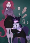 anal_beads anthro ball_gag big_breasts black_bottomwear black_clothing black_hair black_skirt bodily_fluids bottomwear breast_fondling breast_play breasts clothed clothed_anthro clothed_female clothing dildo disembodied_hand duo eye_roll female female/female fluffy fluffy_tail fondling fur gag gagged genital_fluids glowing glowing_eyes hair hand_on_breast heart_symbol neck_tuft nipples paddle pink_eyes pink_hair pink_sclera pink_tail purple_body purple_clothing purple_fur purple_sweater purple_topwear pussy_juice_on_leg sex_toy skirt standing sweater tail telekinesis topwear tuft vaginal_fluids white_body white_fur yawg bandai_namco bucky_o'hare_(series) digimon althea_(mystic) jenny_(bucky_o'hare) digimon_(species) domestic_cat felid feline felis mammal renamon 2025 hi_res