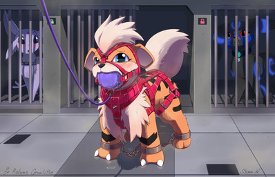 ambiguous_gender ball_gag bdsm bodily_fluids bondage bound cage collar cuff_(restraint) drooling feral feral_bondage gag harness leash muzzle_(object) oversized_ball_gag restraints saliva fadingsky nintendo pokemon canid canine eeveelution espeon generation_1_pokemon generation_2_pokemon growlithe mammal pokemon_(species) umbreon hi_res