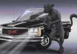 anthro black_body black_fur brown_eyes duo fur light_truck male pickup_truck retro simple_background smile smiling_at_viewer solo tail truck_(vehicle) vehicle wolfyalex96 general_motors gmc felid feline mammal pantherine 2024 digital_media_(artwork) medibang_paint_(artwork)