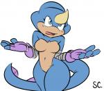 anthro breasts featureless_breasts featureless_crotch female navel non-mammal_breasts solo thick_thighs saltcore sega sonic_the_hedgehog_(series) breeze_the_chameleon fan_character chameleon lizard meller's_chameleon reptile scalie 2011