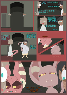 ambush anthro apode black_hair blue_eyes blue_text blue_tongue blush bodily_fluids brown_body caressing_face carpet clothed clothing cute_fangs dialogue fangs female fully_clothed group hair human_on_anthro humor implied_nudity interspecies legless male nervous pink_body pupils robe scared serpentine simple_background slit_pupils smile sneaking standing surprised sweat sweatdrop tail teeth text tongue worried wrapped_up yellow_eyes ragnars_rock shane_frost kanara terro bruguadeh_snake draconcopode human mammal naga reptile scalie snake absurd_res comic digital_drawing_(artwork) digital_media_(artwork) english_text flat_colors hi_res