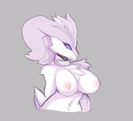 anthro big_breasts blue_eyes breasts chest_tuft collar collar_only female fluffy nipples non-mammal_breasts nude small_waist solo tuft miikotorii mythology nintendo pokemon dragon generation_5_pokemon legendary_pokemon mythological_creature mythological_scalie pokemon_(species) reshiram scalie half-length_portrait hi_res portrait