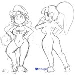 anthro breasts butt featureless_breasts featureless_crotch female hair long_hair looking_at_viewer looking_back navel ponytail simple_background solo minus8 donkey_kong_(series) nintendo dixie_kong haplorhine mammal monkey primate 2021 monochrome multiple_images signature sketch