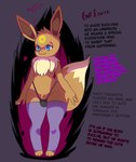 absurd_res anthro aura blue_eyes brown_body brown_fur clothed clothing drisp_skolt eevee evil_look femboy full-length_portrait fur generation_1_pokemon hi_res lore male markings nintendo pokemon pokemon_(species) portrait ring short_stack solo tail text thick_thighs thong_straps toeless_legwear
