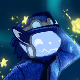 accessory anthro blue_body clothing hat headgear headwear machine male necktie solo star uniform qh_(artist) dreamer_(qh) armorless_protogen protogen low_res
