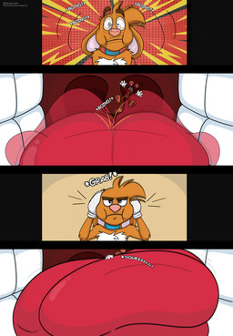 3_toes 4_fingers anthro big_feet big_tongue cartoon_gloves cartoon_physics cheek_bulge duo eyebrows feet fingers inside_mouth macro male male/male mawplay micro open_mouth pawpads paws red_tongue smothering soft_vore soles squish toes tongue toony toony_moment vore wide_tongue doggydog doggydog_(character) roderick_(tamerkoh) toon_doggydog_(doggydog) canid canine canis domestic_dog lagomorph leporid mammal rabbit absurd_res comic hi_res