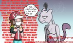 clothing duo frown hat headgear headwear humor male smile text brokenteapot nintendo pokemon pokemon_trainer red_(pokemon) generation_1_pokemon legendary_pokemon mewtwo pokemon_(species) 2010 english_text