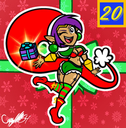 5_fingers baubles bent_leg boots bottomwear box bra bracelet breasts brown_body brown_skin butt christmas_clothing christmas_headwear christmas_present circlet cleavage clothed clothed_female clothed_humanoid clothing container ear_piercing eyebrows eyelashes female female_humanoid fingers footwear fully_clothed fully_clothed_female fully_clothed_humanoid gift gift_box gold_(metal) gold_bracelet gold_jewelry green_bottomwear green_clothing green_hotpants green_legwear green_shawl green_shorts green_stockings hair hat headgear headwear holidays hotpants humanoid_pointy_ears jewelry legwear light long_hat looking_at_viewer medium_breasts navel not_furry number one_eye_closed open_mouth open_smile outline pattern_clothing pattern_legwear pattern_stockings piercing pink_tongue pointy_ears pose purple_eyebrows purple_hair red_background red_boots red_bra red_clothing red_footwear red_hat red_headwear red_stripes red_underwear santa_hat shawl shoes shorts simple_background smile smiling_at_viewer snowflake solo stockings striped_clothing striped_legwear striped_stockings stripes teeth text_box tongue underwear white_outline wink winking_at_viewer captainquack64 christmas shantae_(series) wayforward shantae genie humanoid hybrid 2022 colored digital_drawing_(artwork) digital_media_(artwork) english_description full-length_portrait hi_res lighting portrait signature