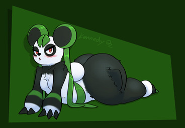 anthro big_butt breasts butt female fur lying multicolored_body multicolored_fur on_front shortstack shortstack_female small_breasts solo kennedy_oz palworld pocketpair bear giant_panda humanoid leafan_(pal) mammal pal_(species) hi_res