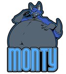 anthro badge belly big_belly blue_tongue ear_piercing fluffy fluffy_tail hand_on_belly jewelry male morbidly_obese navel necklace obese outline overweight piercing solo tail text tongue hausedge monty_(blancmont) canid canine fox mammal 2024 digital_drawing_(artwork) digital_media_(artwork) english_text flat_colors hi_res