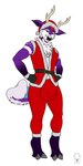 anthro antlers balls_outline big_bulge black_nose bottomwear bulge clothed clothing detailed_bulge front_view fully_clothed fully_clothed_anthro fully_clothed_male fur genital_outline holidays horn huge_bulge light logo looking_at_viewer male markings narrowed_eyes pants penis_outline purple_body purple_fur red_bottomwear red_clothing red_eyes red_pants red_topwear solo standing tan_antlers topwear white_markings milk-jug christmas rush_deersky deer mammal 1:2 2021 absurd_res artist_logo colored digital_drawing_(artwork) digital_media_(artwork) english_description full-length_portrait hi_res lighting portrait