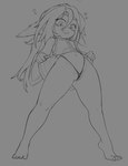 biped clothed clothing clothing_lift female genitals hair heart_symbol navel not_furry panties pupils pussy pussy_floss smile solo thick_thighs underwear mayhem_(artist) league_of_legends riot_games tencent lulu_(lol) yordle hi_res monochrome