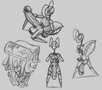 antennae_(anatomy) anthro backpack balls big_balls big_penis bottomwear clothing front_view genitals hotpants huge_balls huge_penis humanoid_genitalia humanoid_penis male map penis rear_view relaxing shorts shy simple_background sitting sitting_on_ground thorax tookiecookies ant arthropod honeypot_ant hymenopteran insect