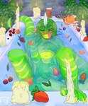 anthro bathing blush candle cherry covering covering_crotch covering_self drugs food fruit horn licking licking_lips looking_at_viewer looking_pleasured male marijuana plant smoking_pipe solo strawberry tongue tongue_out unicorn_horn hornthorns ddsn xanthias_akrid gecko lizard reptile scalie hi_res