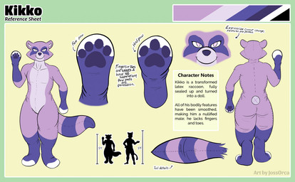 anthro color_swatch featureless_crotch latex male mitten_hands null null_bulge objectification solo standing text thumbless teeka.the.orca kikko animate_inanimate living_latex mammal procyonid raccoon english_text model_sheet