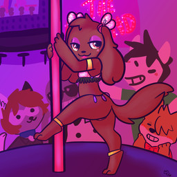 anthro barely_visible_genitalia barely_visible_vulva bikini clothing dancing female fur genitals group pole pole_dancing strip_club stripper swimwear two-piece_swimsuit vulva young young_anthro mt bird_dog canid canine canis cocker_spaniel domestic_dog hunting_dog mammal spaniel 1:1
