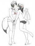 anthro blush breasts clothed clothing duo eyewear female female/female glasses jewelry kissing membrane_(anatomy) membranous_wings nipples panties star tail tattoo topless underwear wings bikuu ally meru bat canid canine fox mammal