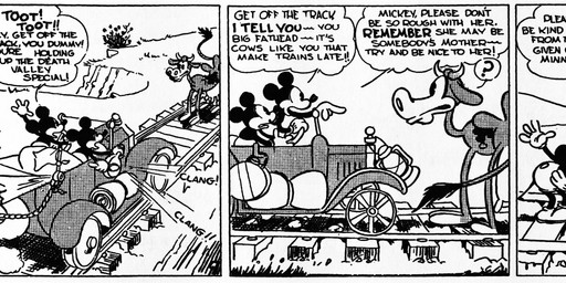 ambiguous_gender anthro bottomwear car clothed clothing dialogue feet female fingers footwear gesture gloves group hand_gesture handwear horn male open_mouth outside pointing quadruped railway_track shoes teats text trio udders vehicle floyd_gottfredson roy_nelson disney public_domain mickey_mouse minnie_mouse bovid bovine cattle mammal mouse murid murine rodent 1930 20th_century absurd_res ancient_art black_and_white english_text hi_res long_image monochrome signature wide_image