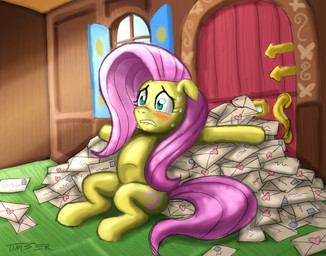 anthro blue_eyes blush bodily_fluids cutie_mark door envelope female fur hair heart_symbol holidays inside letter pink_hair semi-anthro solo sweat tail text window wood yellow_body yellow_fur pluckyninja friendship_is_magic hasbro my_little_pony valentine's_day fluttershy_(mlp) equid equine horse mammal pony 2013 english_text signature