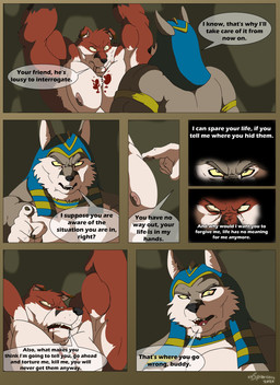 anthro big_muscles blood bodily_fluids brown_body brown_fur clothing dialogue duo fur headdress huge_muscles male multicolored_body multicolored_fur multicolored_scales muscular muscular_anthro open_mouth pecs red_body red_fur scales speech_bubble tan_body tan_fur teeth text two_tone_body two_tone_fur white_body white_fur wounded xxsparcoxx egyptian_mythology middle_eastern_mythology mythology teofacio_larna wepwawet wepwawet_(xxsparcoxx) canid canine canis fox mammal red_fox true_fox wolf 2020 absurd_res comic digital_media_(artwork) english_text hi_res