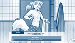 2021 abs adobe_photoshop_(artwork) anthro bathroom blue_and_white boxers_(clothing) canid canine canis chest_tuft clothed clothing conditional_dnp crossgender dating_sim dialogue digital_media_(artwork) english_text ftm_crossgender hair heart_boxers heart_clothing heart_symbol heart_underwear hi_res holding_object inside keidran looking_at_viewer male mammal monochrome natani open_mouth ponytail shocked sketch solo surprise text tom_fischbach topless topless_male towel tuft twokinds underwear user_interface wolf