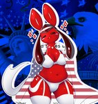 alternate_color american_flag anthro belly blush bra breasts cape cleavage clothed clothing eyes_closed female fur holidays jewelry leg_markings long_ears markings navel necklace open_mouth panties red_body red_fur slightly_chubby solo sparkles tongue underwear united_states_of_america white_bra white_clothing white_markings white_panties white_underwear elpatrixf 4th_of_july coca-cola nintendo pokemon wikipedia cocacoleon statue_of_liberty accipitrid accipitriform avian bald_eagle bird eagle eeveelution generation_4_pokemon glaceon pokemon_(species) sea_eagle 2023 hi_res gynomorph_(lore)