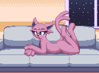 anthro anthrofied female furniture inside looking_at_viewer lying night nude on_front pokemorph smile sofa solo tail tongue tongue_out zeka10000 nintendo pokemon eeveelution espeon generation_2_pokemon pokemon_(species) digital_media_(artwork) low_res pixel_(artwork)
