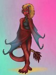 anthro blue_eyes claws clothed clothing dress female hair horn looking_at_viewer membrane_(anatomy) membranous_wings red_body simple_background smile solo standing tail wings kaputotter european_mythology mythology eztli_(user_55) dragon mythological_creature mythological_scalie scalie western_dragon wyvern 3:4 absurd_res hi_res