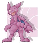 anthro anus areola barely_visible_anus belly biped blue_areola blue_nipples blue_pussy blush breasts butt digital_media_(artwork) dwarfism eyelashes fangs female generation_2_pokemon genitals gligar hi_res nintendo nipples one_eye_closed pokemon pokemon_(species) polarpandemonium purple_background purple_body pussy shadow simple_background slightly_chubby solo teeth tongue tongue_out winged_arms wings wink