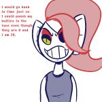 1:1 2015 clothed clothing english_text eversorthewry female fish hair marine ponytail red_hair simple_background solo text undertale undertale_(series) undyne white_background
