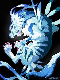 ambiguous_gender attack black_background blue_body blue_fur blue_markings claws feral fur markings purple_claws sharp_teeth simple_background solo teeth tongue yellow_eyes mamath bandai_namco cc-by-nc-sa creative_commons digimon digimon_(species) garurumon 2014
