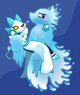 anthro duo female female/female water pkplague deltarune undertale_(series) miss_mizzle tasque_manager darkner elemental_creature felid feline mammal mizzle_(deltarune) water_creature absurd_res hi_res