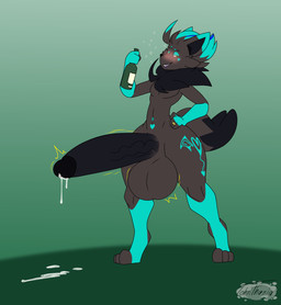 anthro anthrofied balls big_balls big_penis black_penis blush bodily_fluids cum cum_on_ground dripping drunk erection femboy genital_fluids genitals huge_balls huge_penis humanoid_genitalia humanoid_penis hyper hyper_balls hyper_genitalia hyper_penis male penis pokemorph solo substance_intoxication johnithanial nintendo pokemon fan_character zachary_(johnithanial) generation_5_pokemon pokemon_(species) shiny_pokemon zorua hi_res