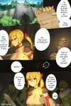2020 blonde_hair breasts cave chikaretsu clothing comic dialogue english_text female goblin group hair hi_res human humanoid instant_loss_2koma lune_(chikaretsu) male mammal not_furry surrounded text