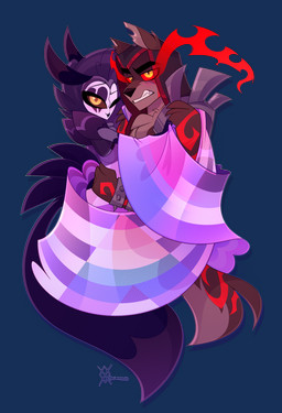 anthro anthro_on_anthro arm_tattoo bisexual_pride_colors black_body black_feathers black_nose clenched_teeth clothed clothed_anthro clothed_female clothed_male clothing dress duo feathers female fur hood hug lgbt_pride male male/female pride_color_flag pride_colors red_body red_fur simple_background straight_ally_colors tattoo teeth transparent_background thewandie hellaverse helluva_boss lgbt_pride_month mythology fan_character havok_the_hellscarred verity_(thewandie) avian bird canid canid_demon canine demon hellhound mammal mythological_canine mythological_creature absurd_res alpha_channel hi_res