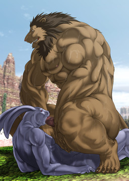 abs anal anal_penetration anthro anthro_on_anthro biceps big_muscles bodily_fluids cowgirl_position cum duo erection fellatio from_front_position genital_fluids genitals huge_muscles hyper hyper_muscles larger_male larger_penetrated male male/male male_on_bottom male_on_top male_penetrated male_penetrating male_penetrating_male muscular muscular_male nude on_bottom on_top oral oral_penetration oral_while_penetrating penetration penile penis sex size_difference smaller_male straddling sweat wet bomb_(artist) felid lagomorph leporid lion mammal pantherine rabbit censored hi_res mosaic_censorship