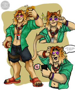 abs anthro areola biped clothed clothed_anthro clothed_male clothing eyewear front_view fur glasses hair looking_at_viewer male simple_background smile solo teeth jaskeywolf epic_games fortnite kingston_(fortnite) felid lion mammal pantherine 2025 digital_drawing_(artwork) digital_media_(artwork) hi_res multiple_scenes